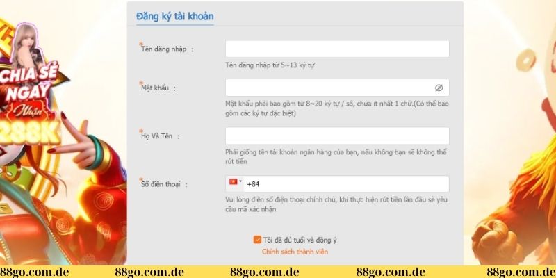 Đăng ký 88GO và những lưu ý nhất định phải ghi nhớ 2 Hướng dẫn đăng ký tài khoản